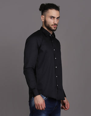 Black Patch Pocket Cotton Satin Men's Shirt