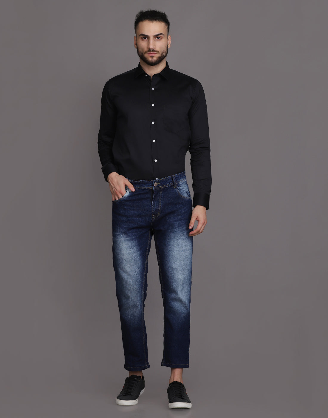 Black Patch Pocket Cotton Satin Men's Shirt
