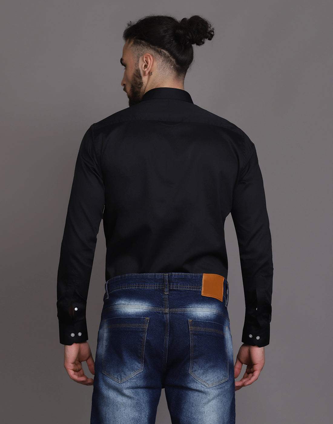 Black Patch Pocket Cotton Satin Men's Shirt