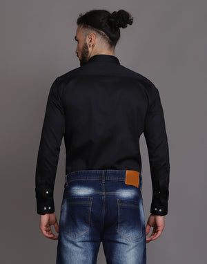 Black Patch Pocket Cotton Satin Men's Shirt