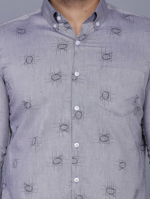 Grey Printed Chambray Formal Shirt